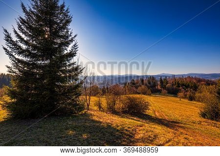 Mountainous Landscape With Forests At Sunset. Kysuce Region In The North Of Slovakia, Europe.