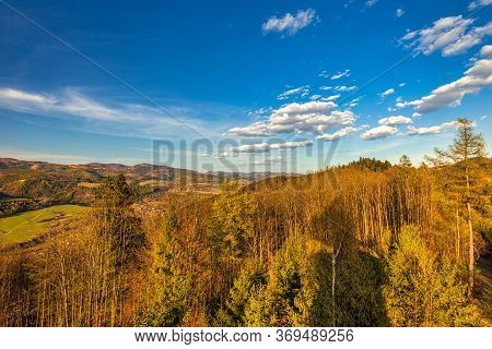 Mountainous Landscape Of The Kysuce Region In Northwestern Slovakia. View From The Lookout Tower On 