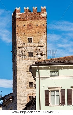 Trento, Torre Della Tromba (tower Of The Trumpet, Xii Century). Medieval Building In Downtown, Trent