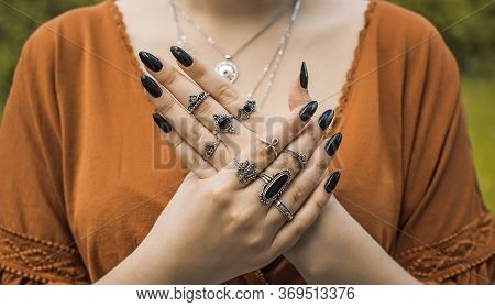 Boho silver rings and other accessorize. Women's Bohemian fashionable details