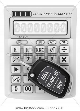 Sell, Trade-in, Buy Of The Car. The Ignition Key Of The Car In The Open Position With The Inscriptio