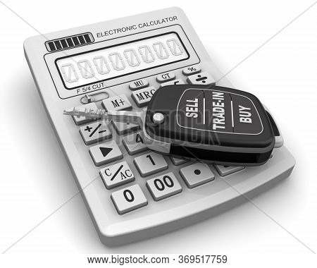 Sell, Trade-in, Buy Of The Car. The Ignition Key Of The Car In The Open Position With The Inscriptio