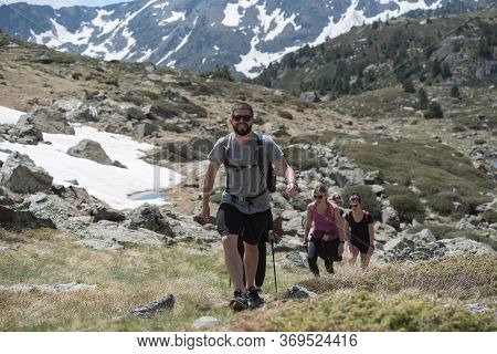 Ordino, Andorra : 2020 May 29 : Young People In The Beautiful View Hiking In The Andorra Pyrenees Mo
