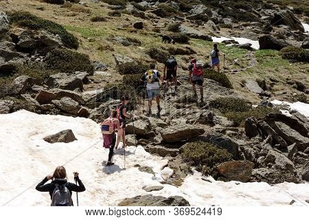 Ordino, Andorra : 2020 May 29 : Young People In The Beautiful View Hiking In The Andorra Pyrenees Mo