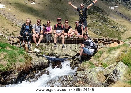 Ordino, Andorra : 2020 May 29 : Young People In The Beautiful View Hiking In The Andorra Pyrenees Mo