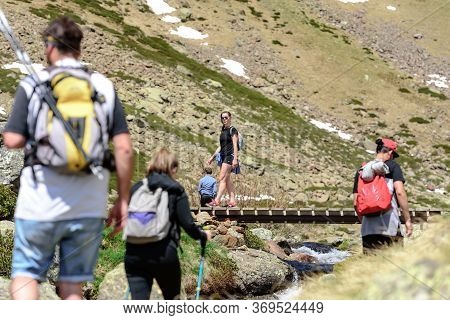 Ordino, Andorra : 2020 May 29 : Young Man In The Beautiful View Hiking In The Andorra Pyrenees Mount