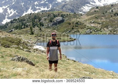 Ordino, Andorra : 2020 May 29 : Young Woman In The Beautiful View Hiking In The Andorra Pyrenees Mou