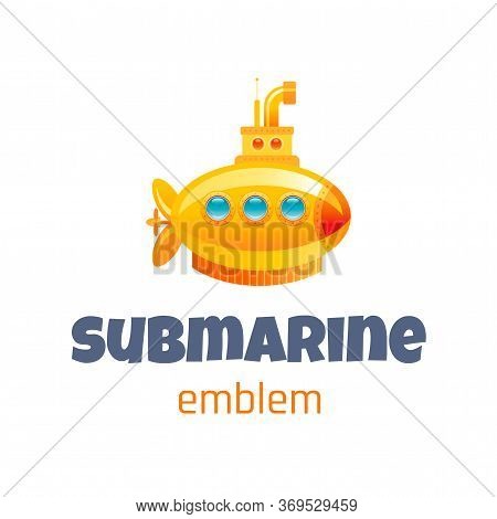 Vector Illustration Of Cute Baby Toy Logo Isolated On White Background. 3d Yellow Submarine. Templat