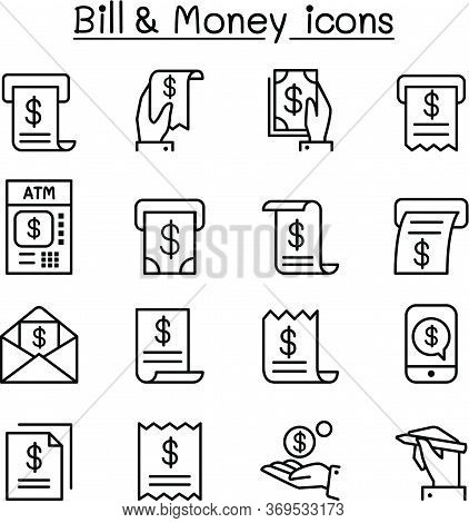 Bill & Money Icon Set In Thin Line Style Vector Illustration Graphic Design