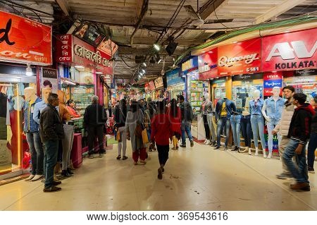 Kolkata, West Bengal, India - 29th December 2019 : People Walking Inside New Market At Esplanade Are