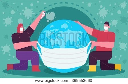 Save World From Covid-19 (corona Viruse), Save World From Pollution.world/ Earth Put Mask To Fight A