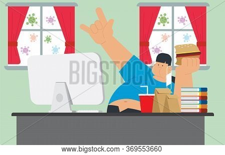 A Young Man Worked At Home Could Eat Happily Until Fat With Eating More Than Working.