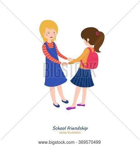 Girls Friendship. Teenager Behavior Concept. School Relationships. Best Friends. Editable Vector Ill
