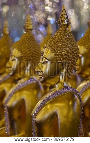 Uthai Thani Province, Thailand - August, 2016: Golden Buddha Statue At Cathedral Glass, Wat Tha Sung