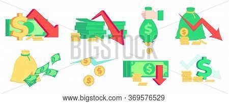 Finance Crisis, Money Loss. Recession, Bankrupt And Market Failure. Bad Income, Bankruptcy And Infla