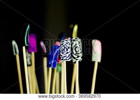 Permanent Acrylic Nail Sample. Different Designs. Nobody