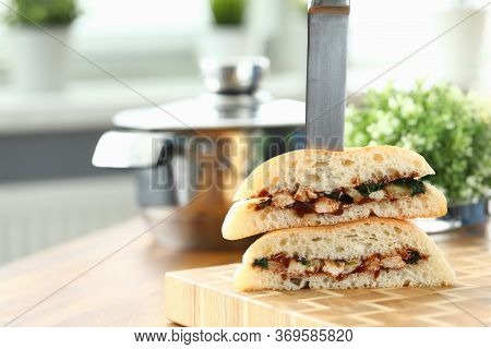 On Board Lies Sandwich With Meat And Vegetables. Choose And Combine Products Correctly. Organize Min