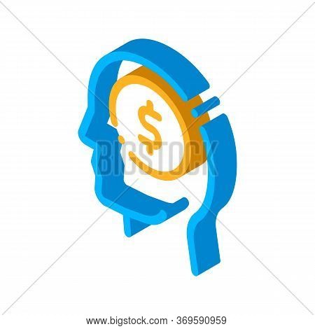 Dollar Coin Money In Man Silhouette Mind Vector Isometric Sign. Color Isolated Symbol Illustration