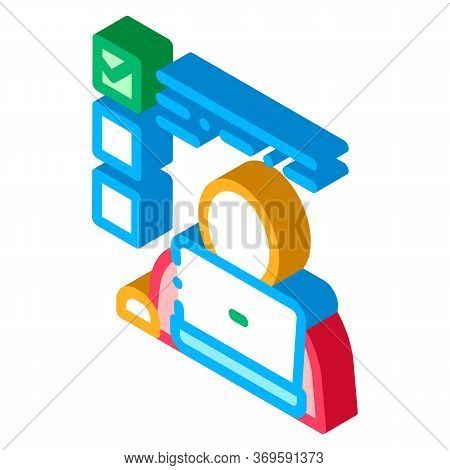 Man Working At Laptop Job Hunting Vector Isometric Sign. Color Isolated Symbol Illustration
