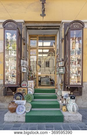 Budapest, Hungary - Feb 9, 2020: Tarnok Galeria On Tarnok Utca On Buda Hill Near Holy Trinity Square