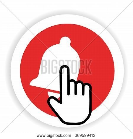 Subscribe - Button Red Color With Handon Transparent Background. Vector Illustration. Bell. Notifica