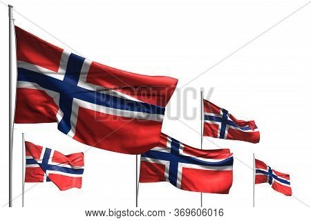 Pretty Any Holiday Flag 3d Illustration
 - Five Flags Of Norway Are Wave Isolated On White