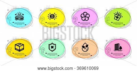Delivery Box, Sports Arena And Buildings Signs. Timeline Infographic. Love Gift, Organic Product And