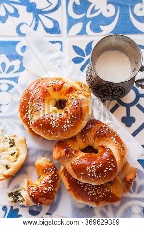 Homemade Yeasty Buns With Cheese And Herbs.