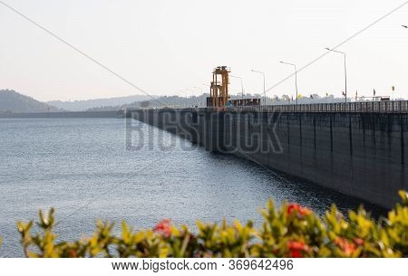 Ridgeway Of Khun Dan Prakan Chon Dam In The Evening