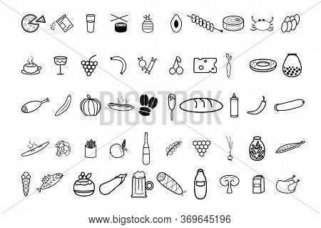 Food And Cooking Icon Line Big Set. Minimalist Outline Vector Symbols For Mobile, Applications And P