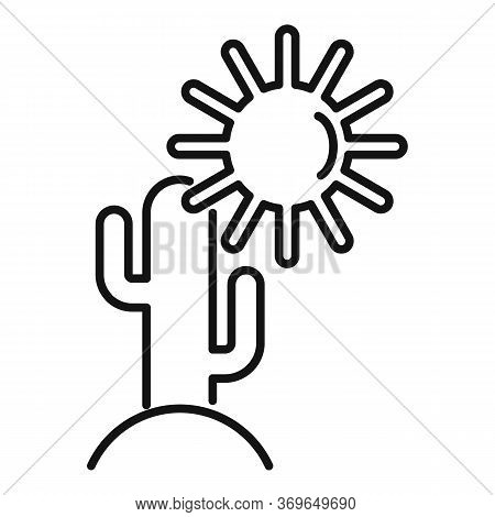 Desert Sun Cactus Icon. Outline Desert Sun Cactus Vector Icon For Web Design Isolated On White Backg