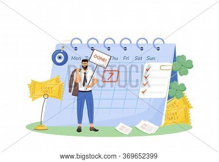 Lucky Ticket Flat Concept Vector Illustration. Superstitious Man, Lottery Winner 2d Cartoon Characte