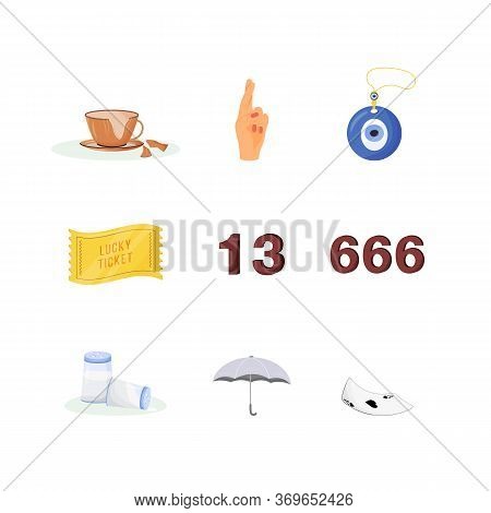 Bad And Good Fortune Symbols Flat Color Vector Objects Set. Different Superstitions 2d Isolated Cart