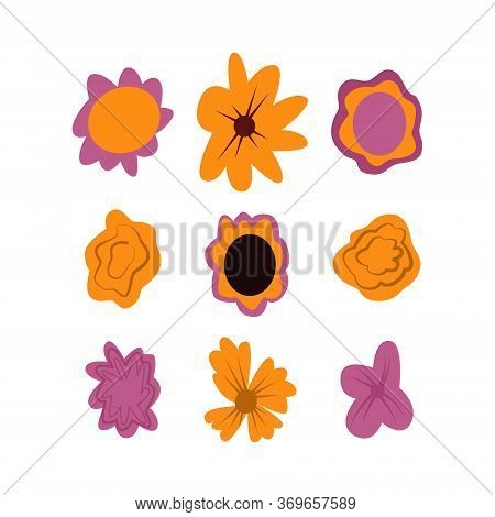 Set Of Simple Hand Drawn Vector Flowers For Dia De Los Muertos, Traditional Mexican Halloween Decora