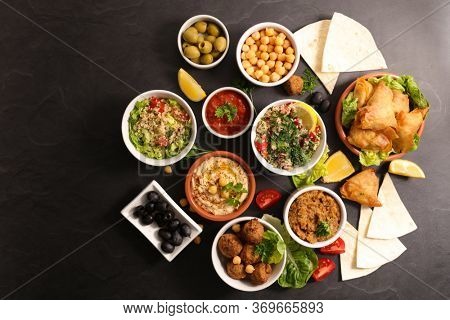assorted of lebanese dish, traditional food assortment