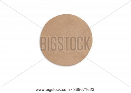 One Sliced Of Bologna Sausage In Circle Shape On White Isolated Background With Clipping Path. Bolog
