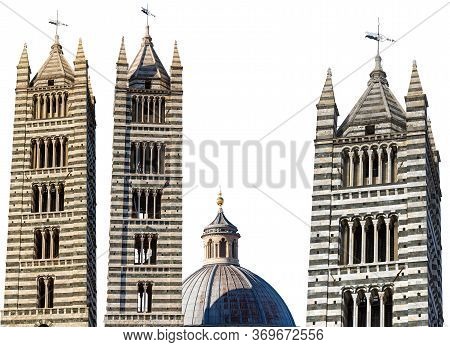 Bell Tower And Dome Of The Siena Cathedral Isolated On White Background (duomo Di Siena, Santa Maria