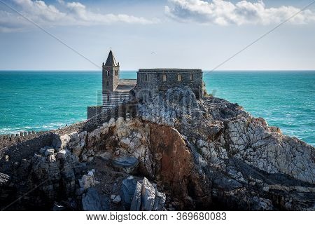 Ancient Medieval Church Of San Pietro (st. Peter, 1198) In Portovenere Or Porto Venere Village, Unes