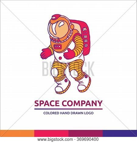 Spaceman Cosmonaut White, Pink And Orange Univerce Vector Cartoon Illustration Space Cosmos Logo