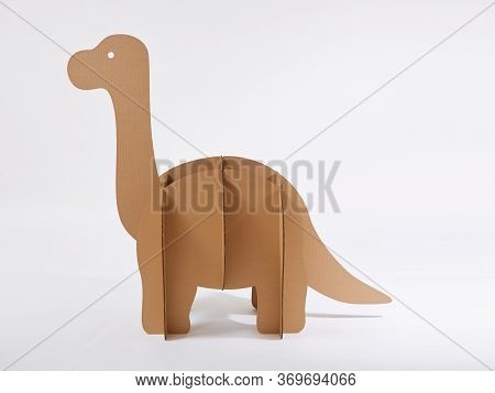 Dinosaur Brontosaurus Made Of Cardboard. Idea For The Birthday Party, Dino Party Or Photo Session