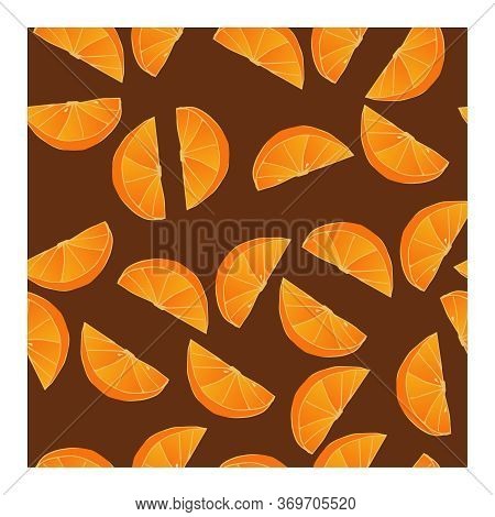 Seamless Pattern With Orange Orange Slices On A Brown Background.