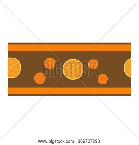 Seamless Border, Canvas With Halves, Orange And Tangerine Slices On A Brown Background.