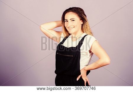 Voluminous Crimped Hair. Popular Look. Trendy Crimped Hairstyles. Woman Dreamy Face Posing With Styl