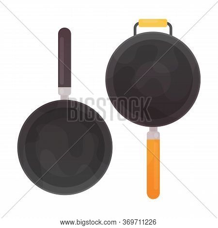 Empty Frying Pan And Wok, Top View Isolated On White Background.