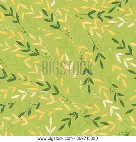 Vector Branches With Leaves In The Wind. Light Green, Yellow And White, Perfect For Wrapping Paper, 