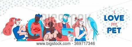 Pets Owners Showing Love To Domestic Animals Doodle Characters, Cartoon Vector Illustration On White
