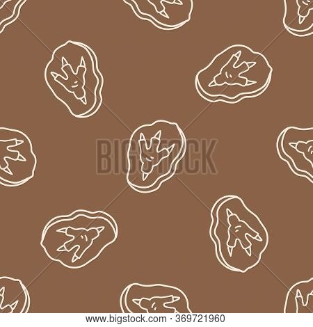 Seamless Background Dinosaur Foot Track Fossil Gender Neutral Baby Pattern. Simple Whimsical Minimal
