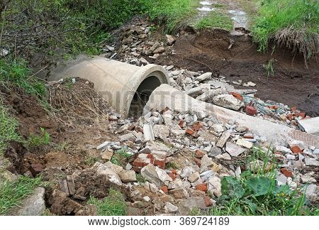 Destroyed Bridge After Flooding In A Village In The Forest
