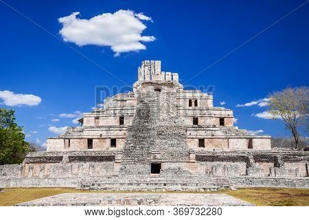 Campeche - Yucatan, Mexico.  Edzna Mayan Ruins. Pyramid Of The Five Floors, Precolumbian City.