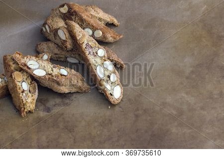 Italian Delicacy With Almonds, Cantucci On A Plain Background